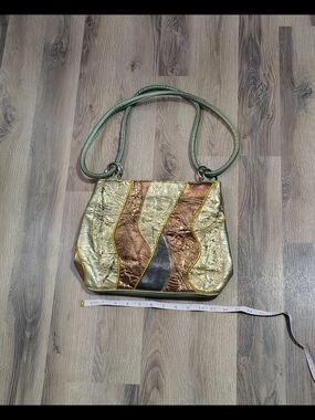 RARE Vintage Real Leather Metallic Patchwork Shoulder Bag